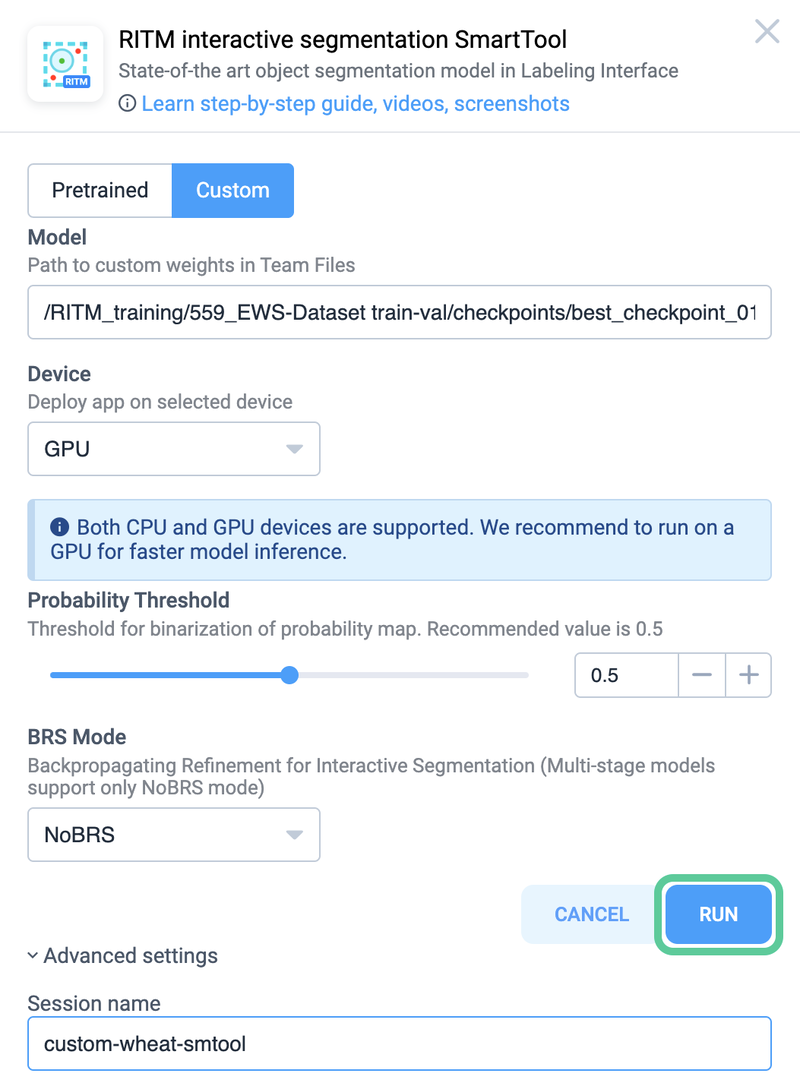 Provide a custom checkpoint you want to run