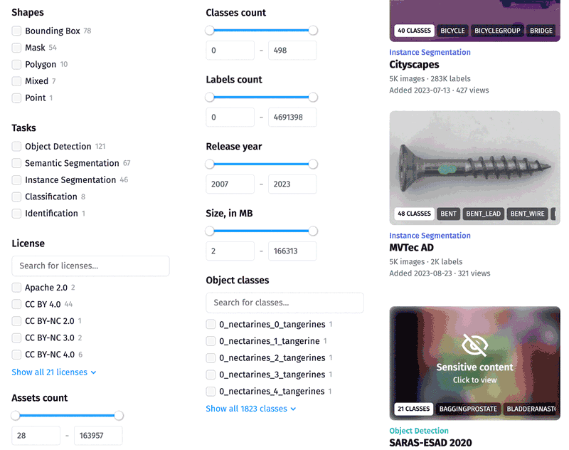 Catalog has tons of filters and sort options