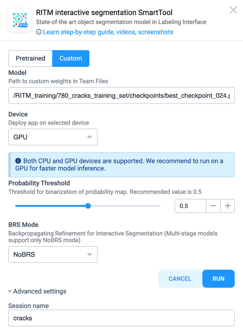 Provide a custom checkpoint you want to run