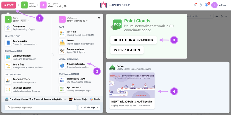 Go to Neural Networks page and find 3D Point Cloud tracking category.