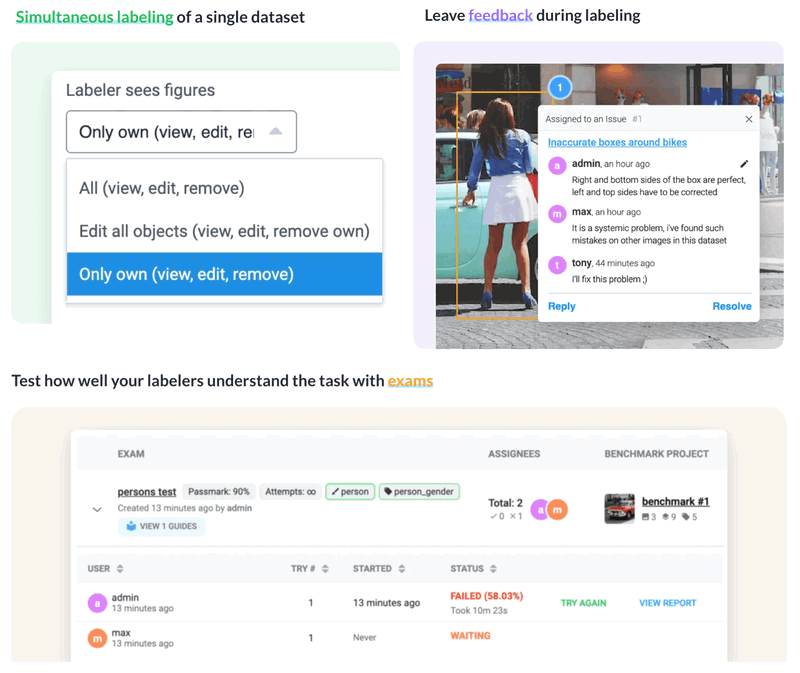 Some of the collaboration features in Supervisely platform