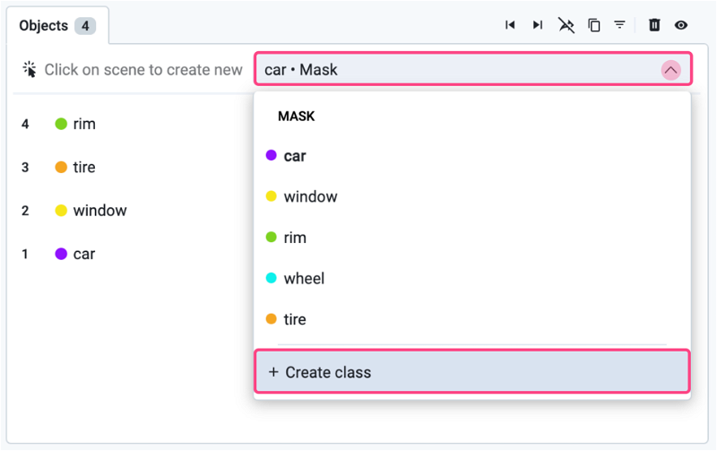Create class in objects panel